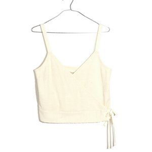 MADEWELL IVORY SLEEVELESS JACQUARD SIDE TIE FAUX WRAP FINALE TANK TOP